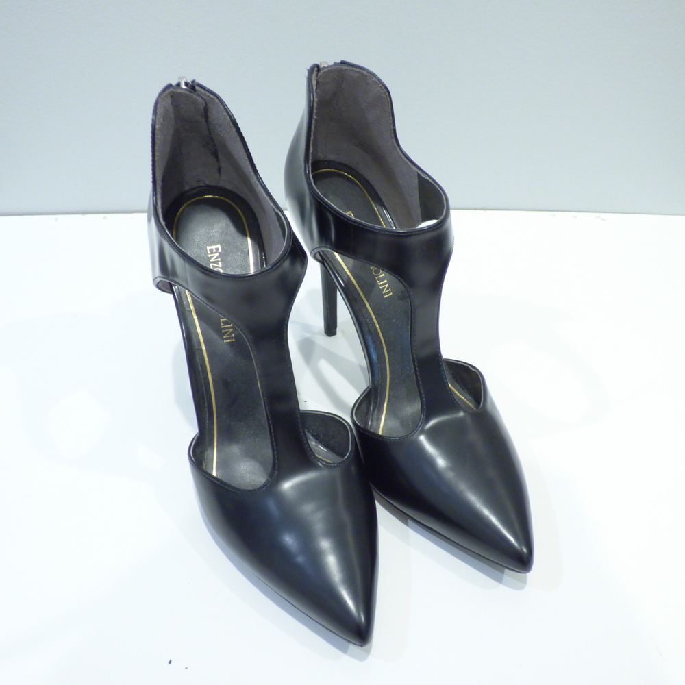 Enzo Angiolini Leather T-Strap Zipper Heels
